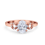 Art Deco Oval Solitaire Wedding Ring Simulated Cubic Zirconia 925 Sterling Silver