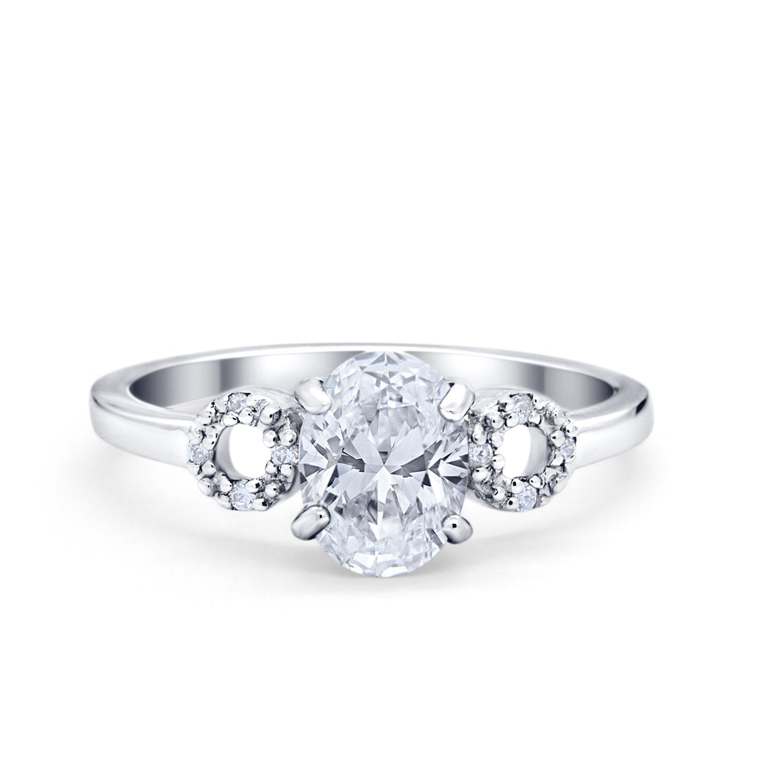 Art Deco Oval Solitaire Wedding Ring Simulated Cubic Zirconia 925 Sterling Silver