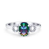 Art Deco Oval Solitaire Wedding Ring Simulated Cubic Zirconia 925 Sterling Silver