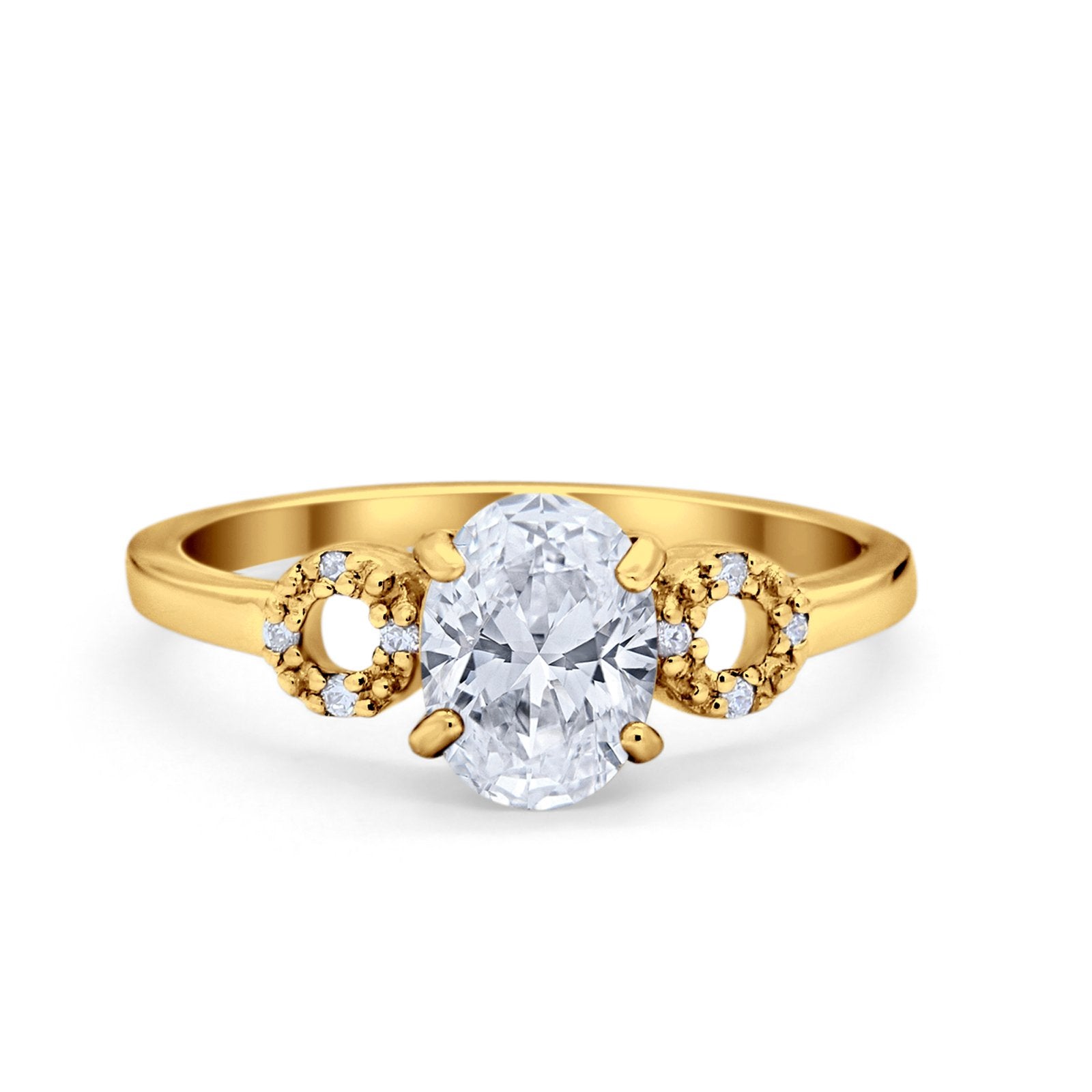 Art Deco Oval Solitaire Wedding Ring Simulated Cubic Zirconia 925 Sterling Silver