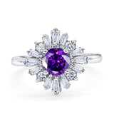 Halo Floral Style Vintage Wedding Ring Simulated Cubic Zirconia 925 Sterling Silver