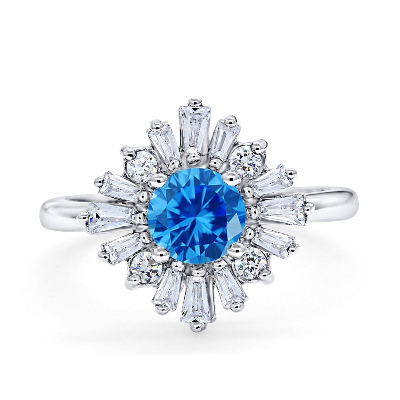 Halo Floral Style Vintage Wedding Ring Simulated Cubic Zirconia 925 Sterling Silver