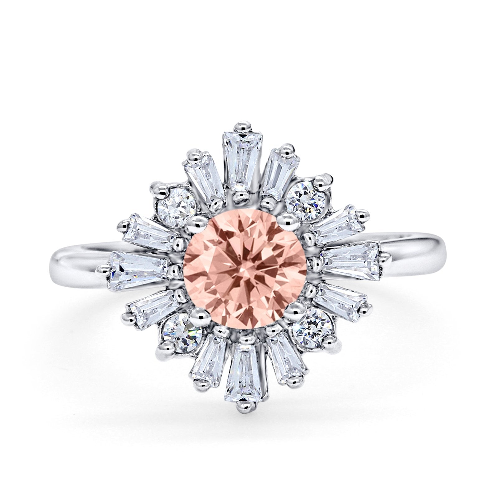 Halo Floral Style Vintage Wedding Ring Simulated Cubic Zirconia 925 Sterling Silver