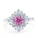 Halo Floral Style Vintage Wedding Ring Simulated Cubic Zirconia 925 Sterling Silver