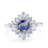 Halo Floral Style Vintage Wedding Ring Simulated Cubic Zirconia 925 Sterling Silver