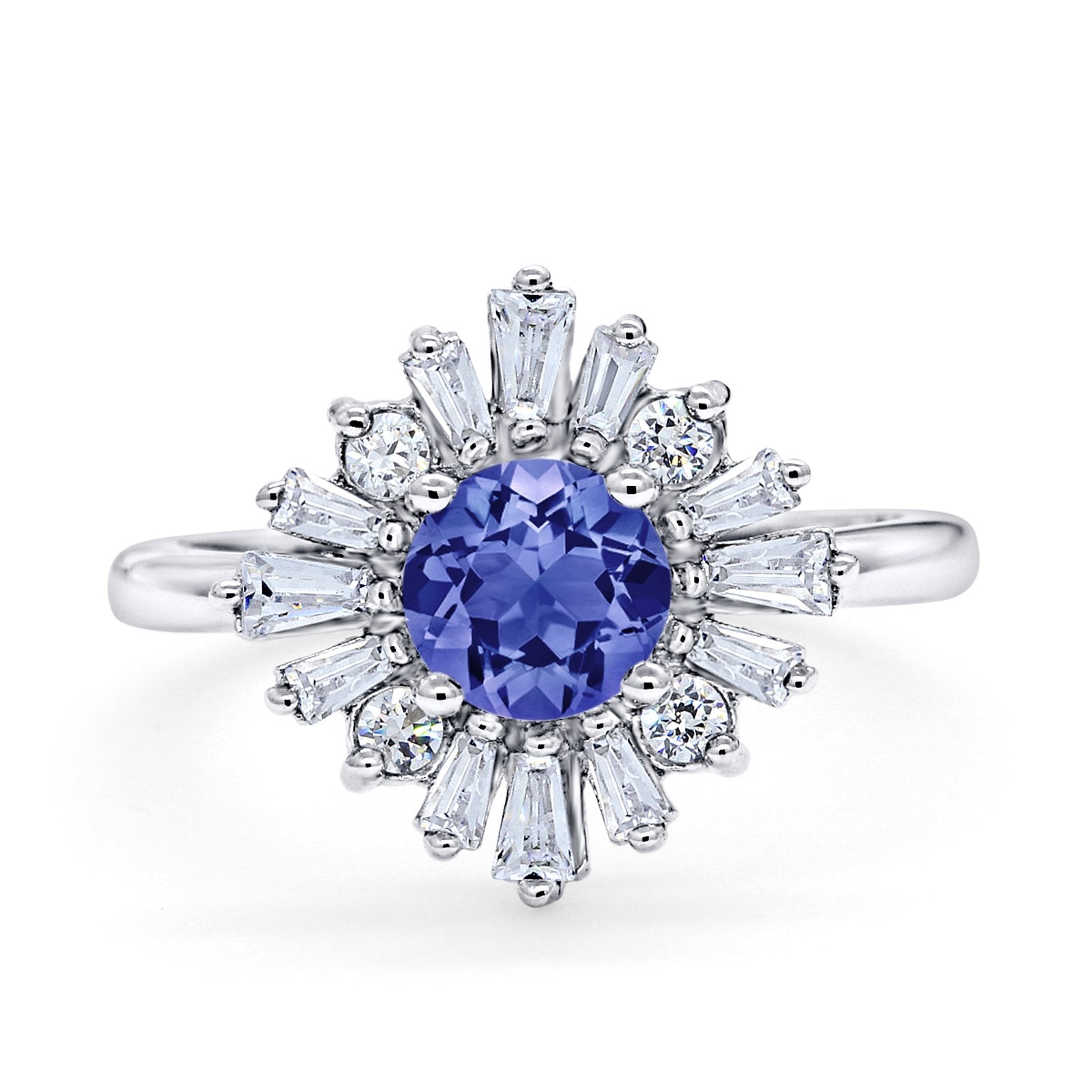 Halo Floral Style Vintage Wedding Ring Simulated Cubic Zirconia 925 Sterling Silver