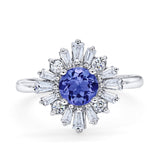 Halo Floral Style Vintage Wedding Ring Simulated Cubic Zirconia 925 Sterling Silver