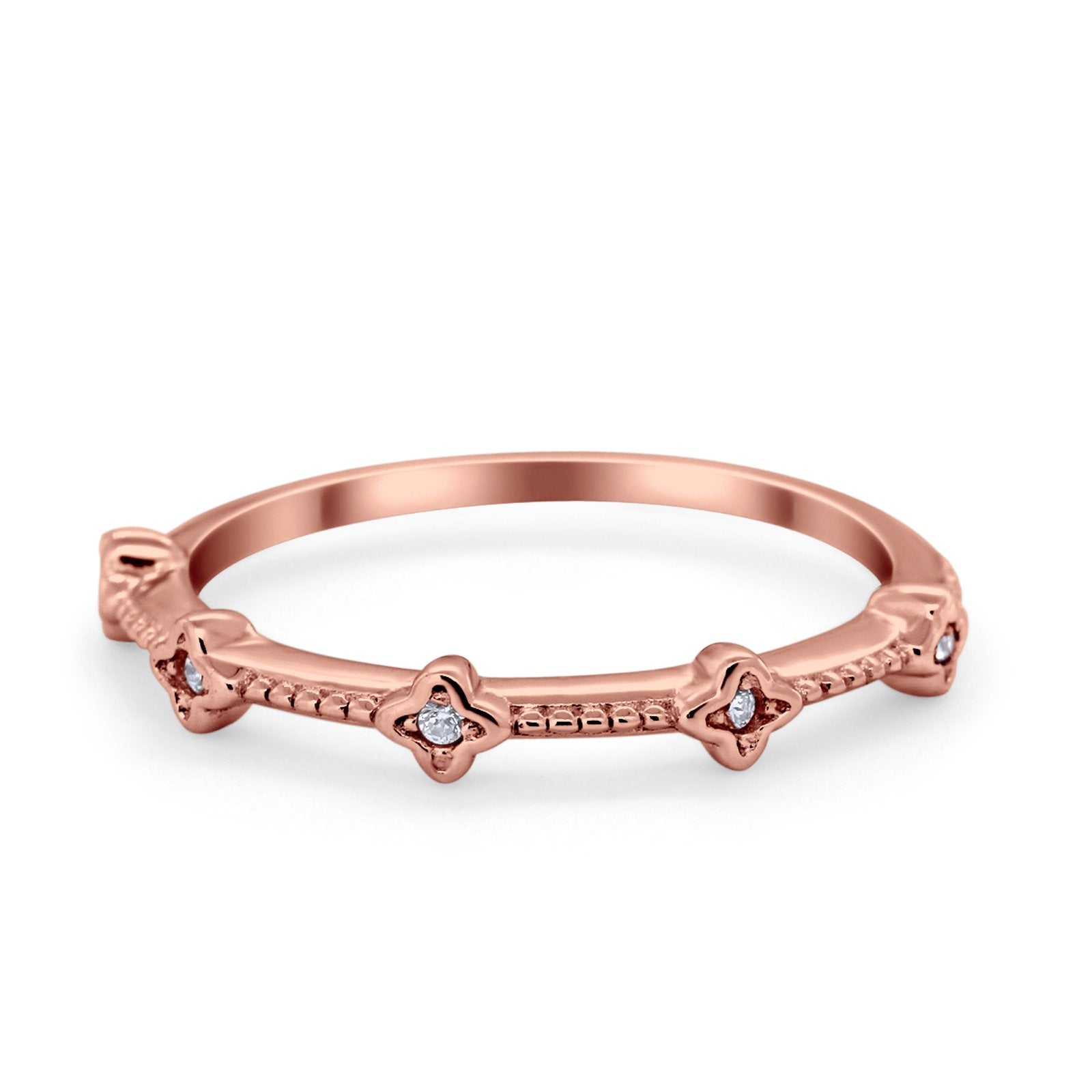 Art Deco Wedding Band Eternity Ring Round Simulated CZ 925 Sterling Silver