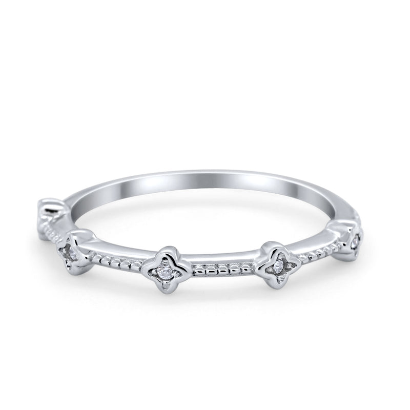 Art Deco Wedding Band Eternity Ring Round Simulated CZ 925 Sterling Silver