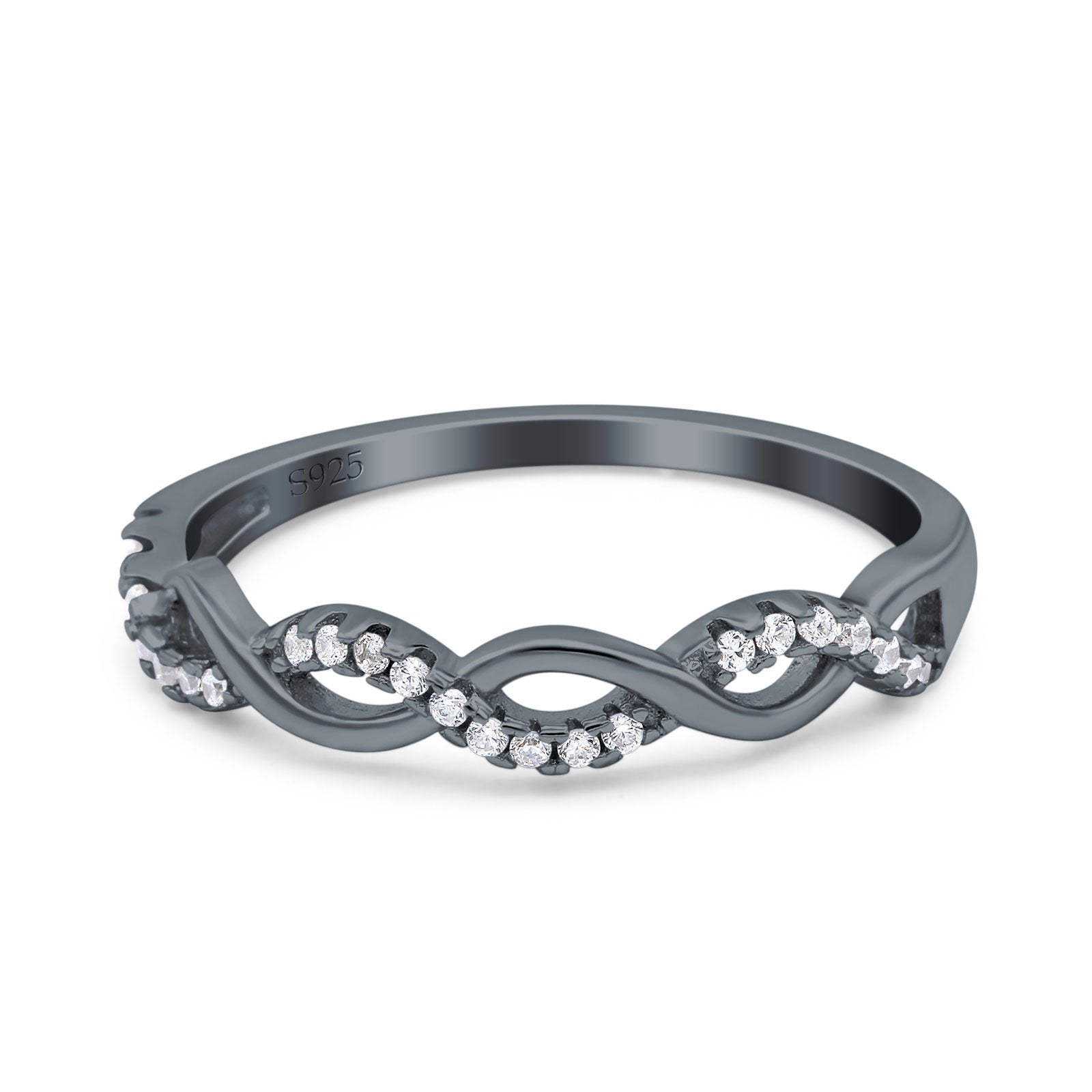 Half Eternity Infinity Twist Band Simulated Cubic Zirconia 925 Sterling Silver