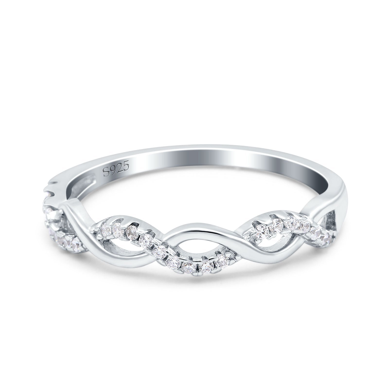 Half Eternity Infinity Twist Band Simulated Cubic Zirconia 925 Sterling Silver