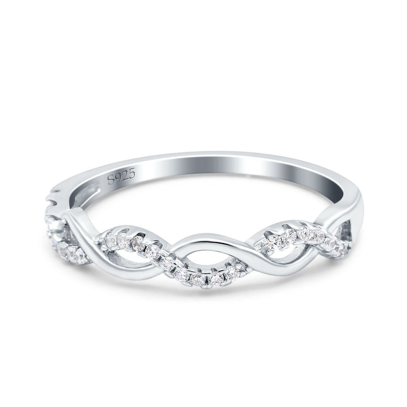 Half Eternity Infinity Twist Band Simulated Cubic Zirconia 925 Sterling Silver