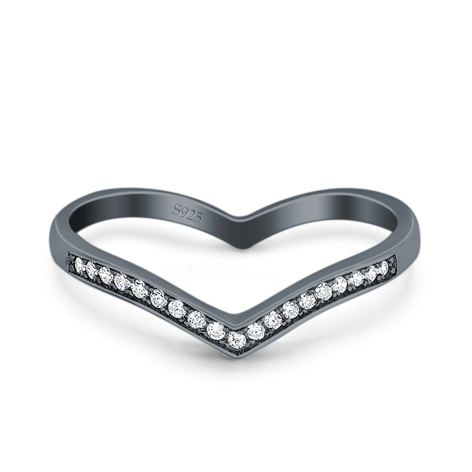 Half Eternity Heart Band Wedding Ring Round Simulated Cubic Zirconia 925 Sterling Silver (4mm)