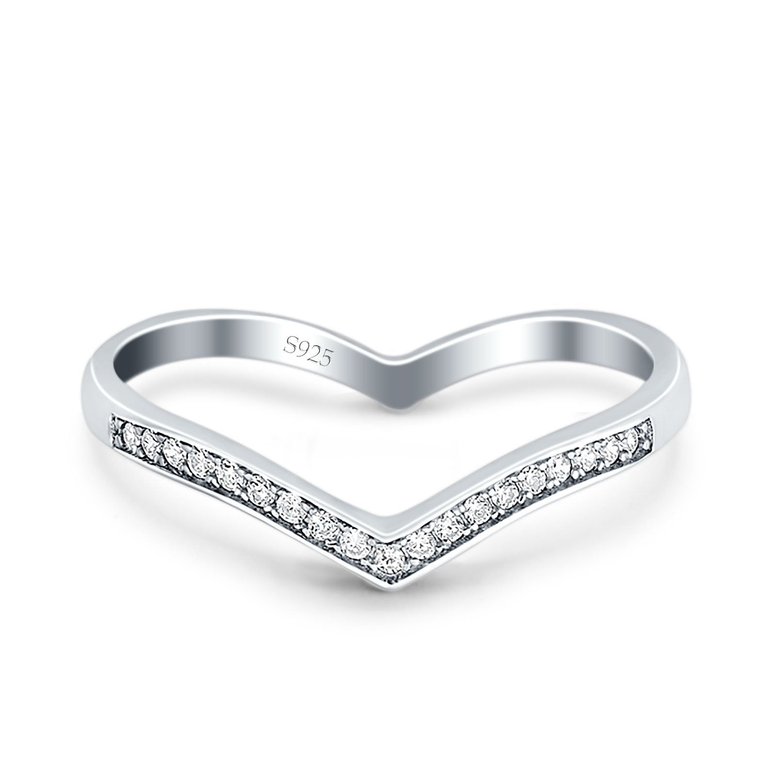 Half Eternity Heart Band Wedding Ring Round Simulated Cubic Zirconia 925 Sterling Silver (4mm)