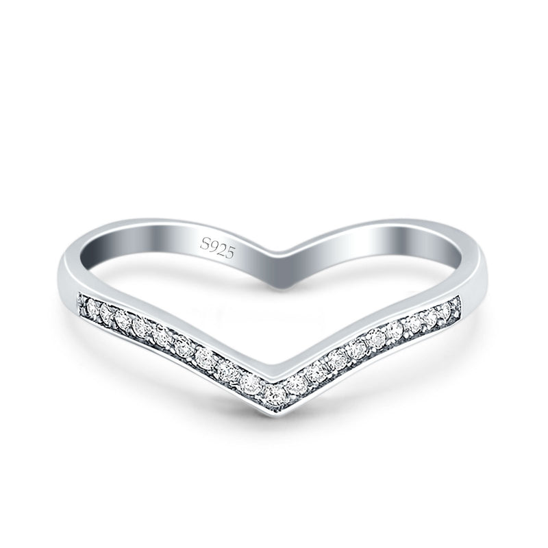 Half Eternity Heart Band Wedding Ring Round Simulated Cubic Zirconia 925 Sterling Silver (4mm)