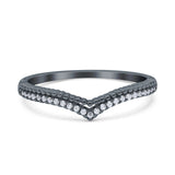 Art Deco Half Eternity Stackable Curved V Chevron Midi Band Wedding Engagement Ring Simulated Cubic Zirconia 925 Sterling Silver