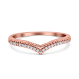 Art Deco Half Eternity Stackable Curved V Chevron Midi Band Wedding Engagement Ring Simulated Cubic Zirconia 925 Sterling Silver