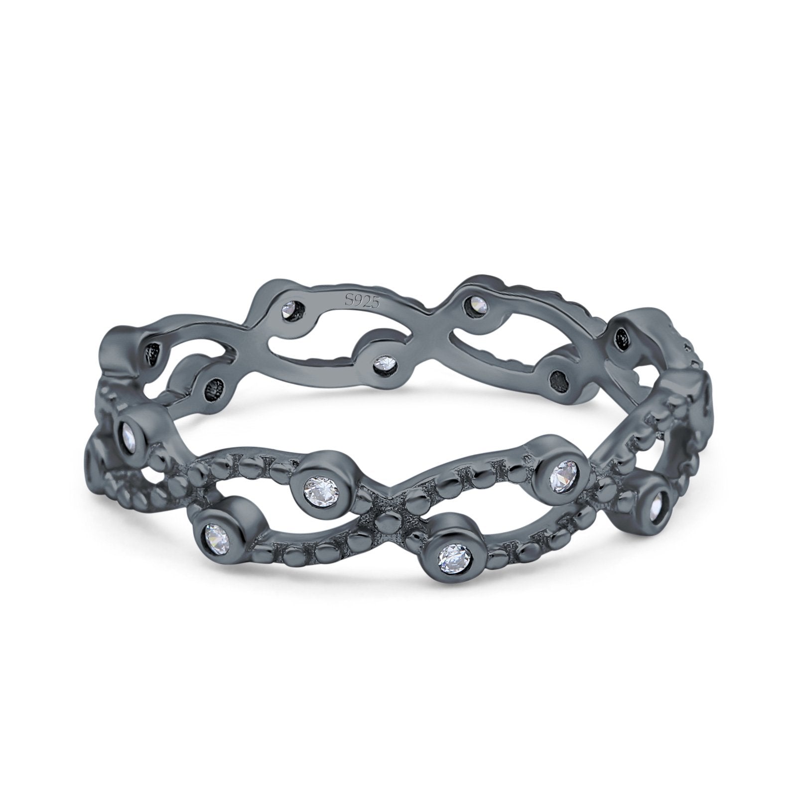 Eternity Band Engagement Wedding Ring Round Simulated Cubic Zirconia 925 Sterling Silver (4mm)