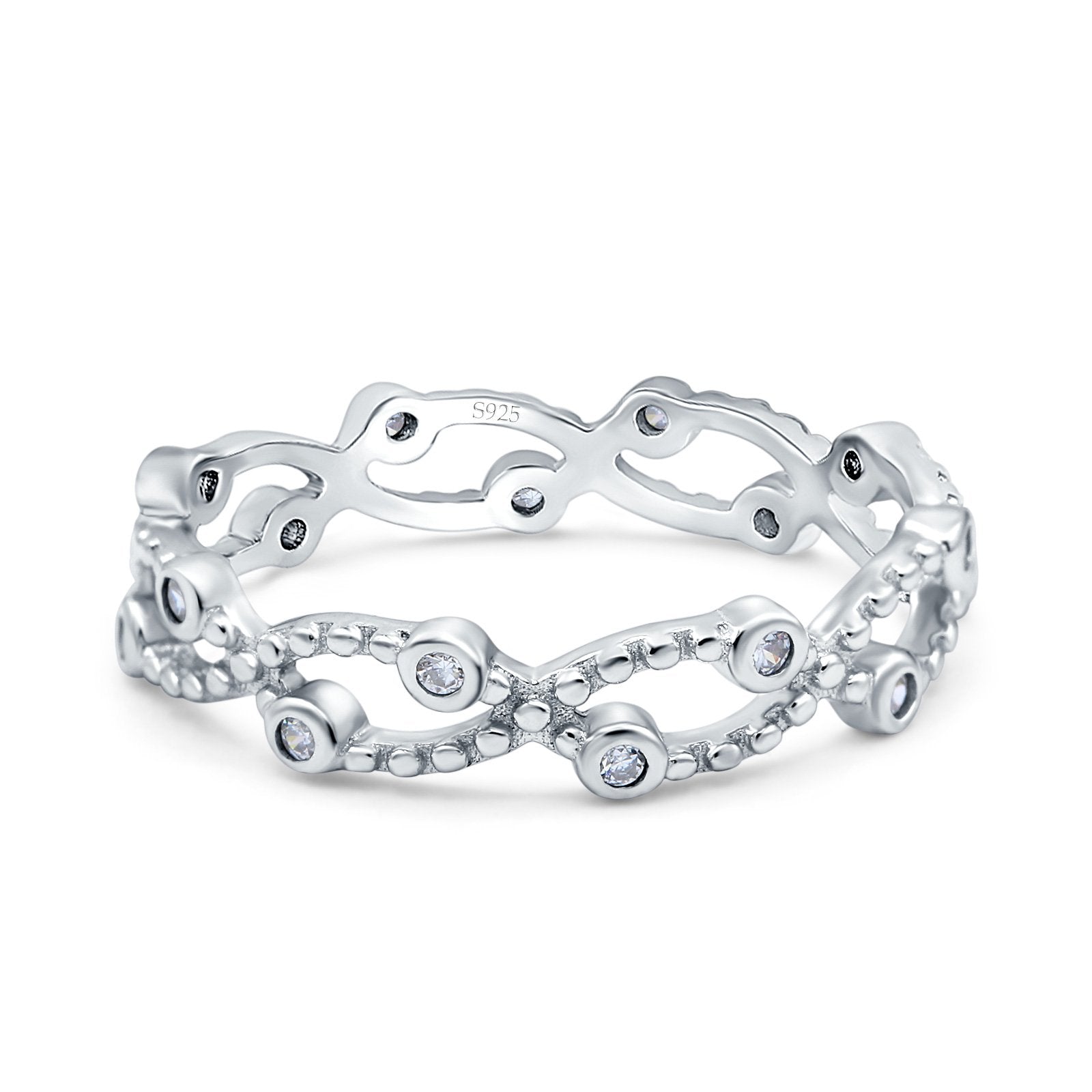 Eternity Band Engagement Wedding Ring Round Simulated Cubic Zirconia 925 Sterling Silver (4mm)