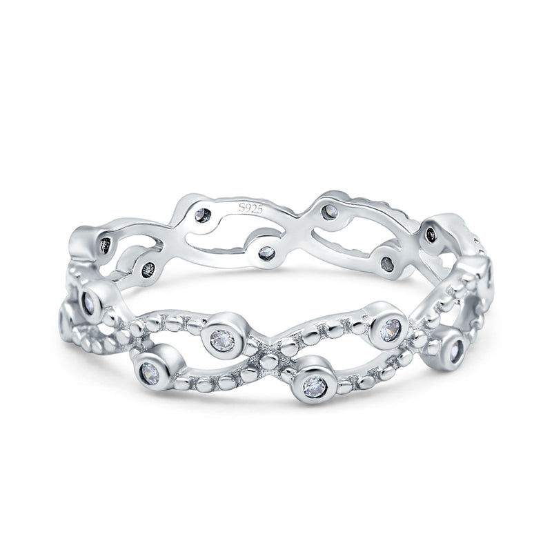 Eternity Band Engagement Wedding Ring Round Simulated Cubic Zirconia 925 Sterling Silver (4mm)