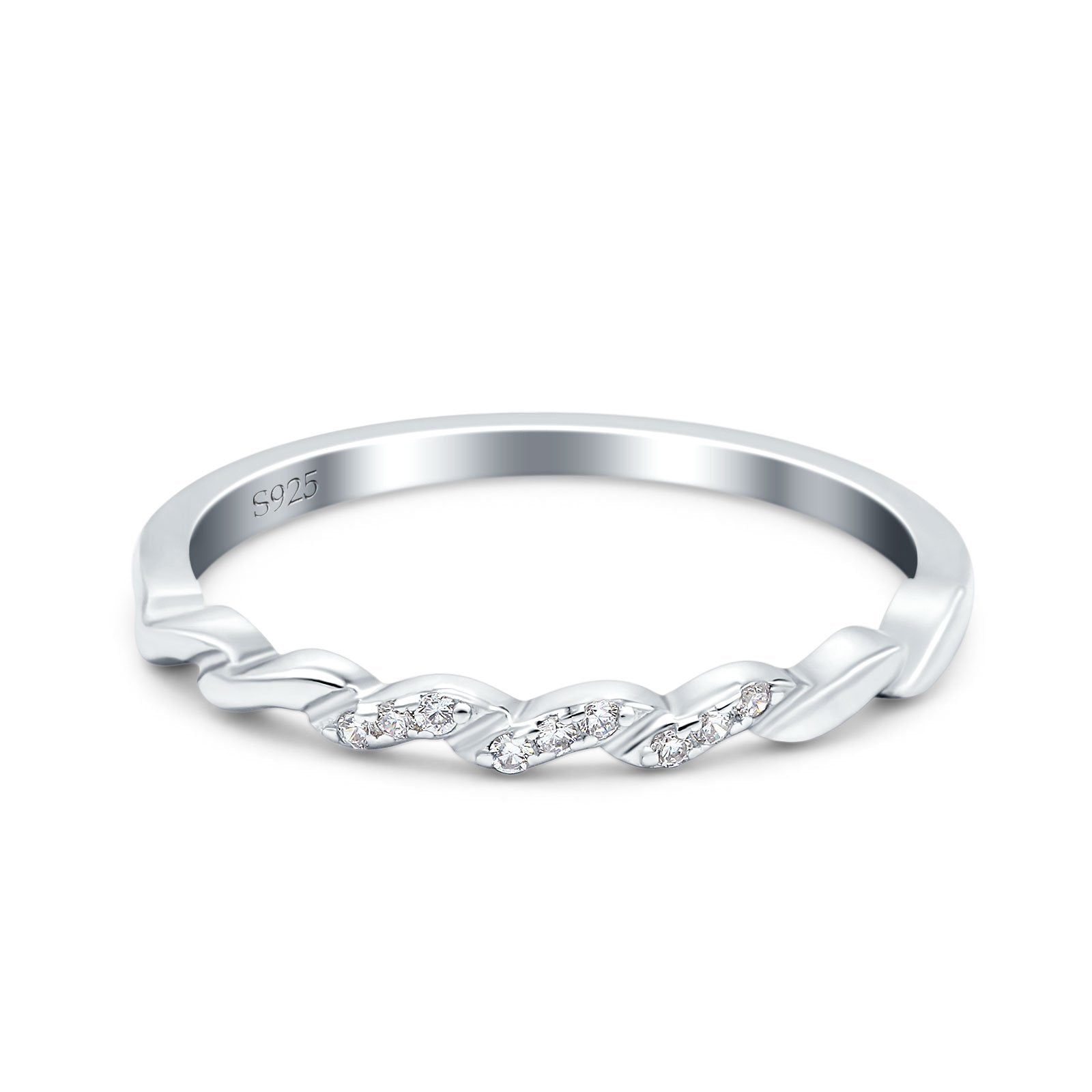 Twist Infinity Shank Accent Ring Wedding Band Round Simulated Cubic Zirconia 925 Sterling Silver