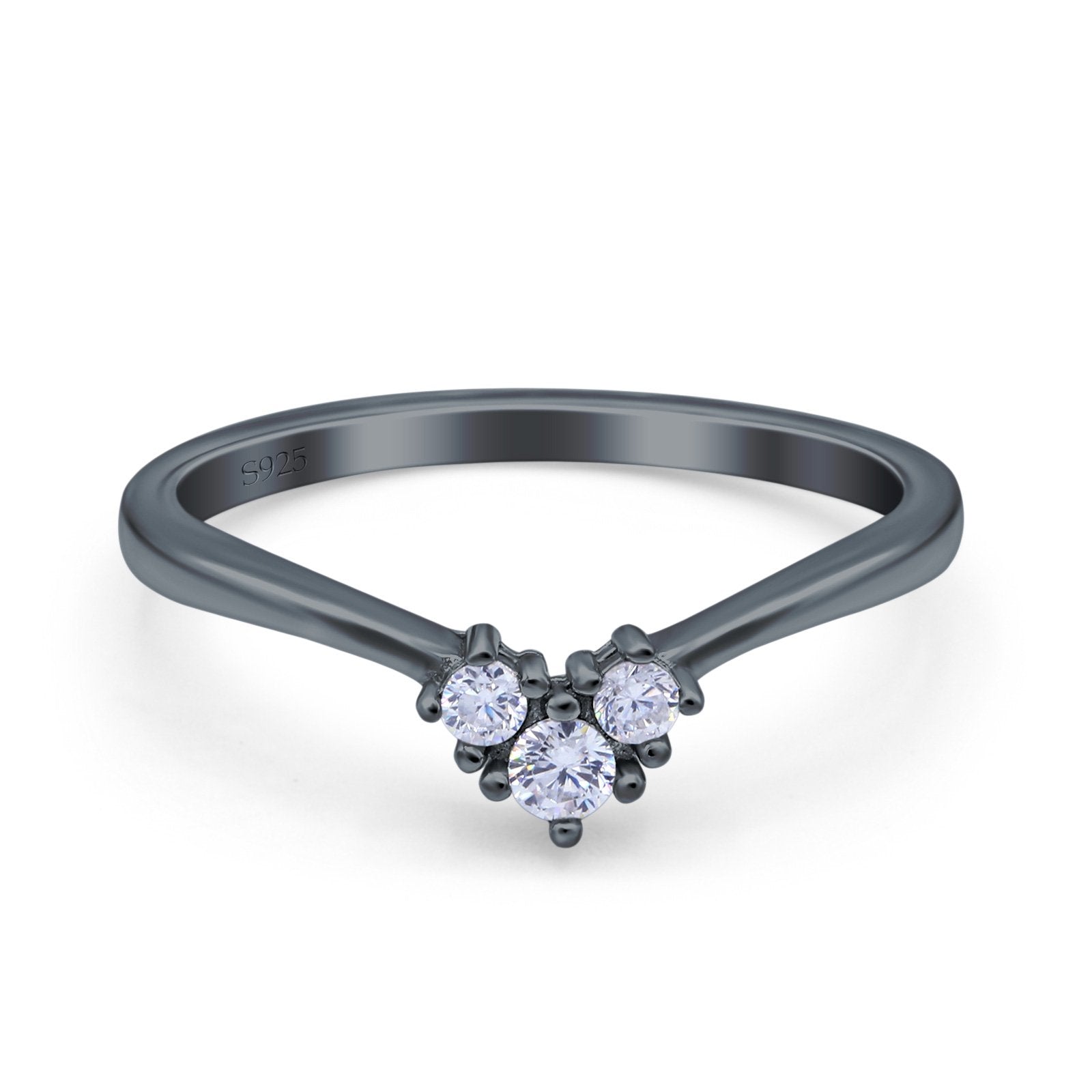 Geometric Heart Band Wedding Ring Round Simulated Cubic Zirconia 925 Sterling Silver (5mm)