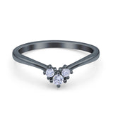 Geometric Heart Band Wedding Ring Round Simulated Cubic Zirconia 925 Sterling Silver (5mm)