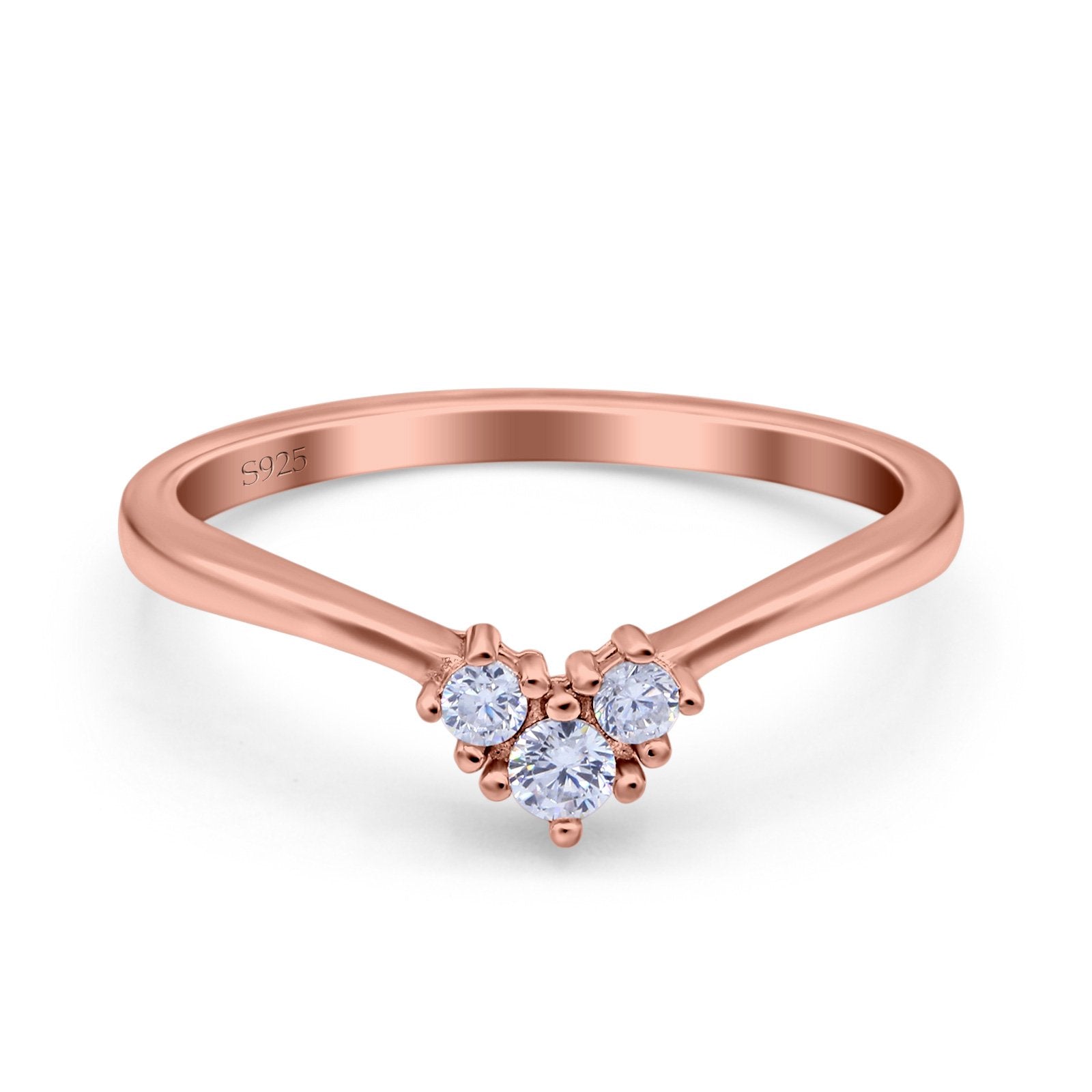 Geometric Heart Band Wedding Ring Round Simulated Cubic Zirconia 925 Sterling Silver (5mm)