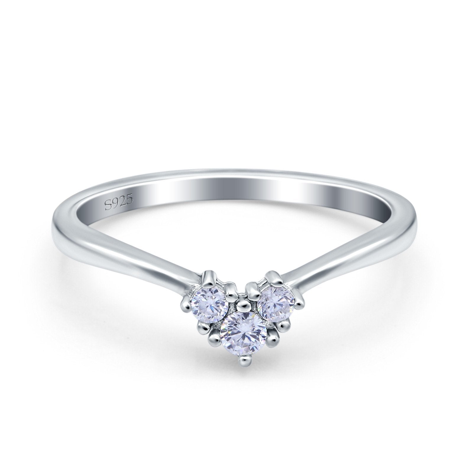 Geometric Heart Band Wedding Ring Round Simulated Cubic Zirconia 925 Sterling Silver (5mm)