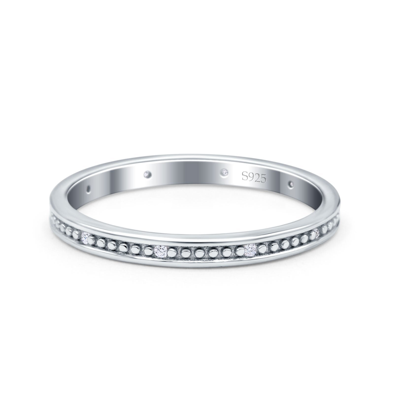 Eternity Ring Wedding Band Round Simulated Cubic Zirconia 925 Sterling Silver (2.4mm)
