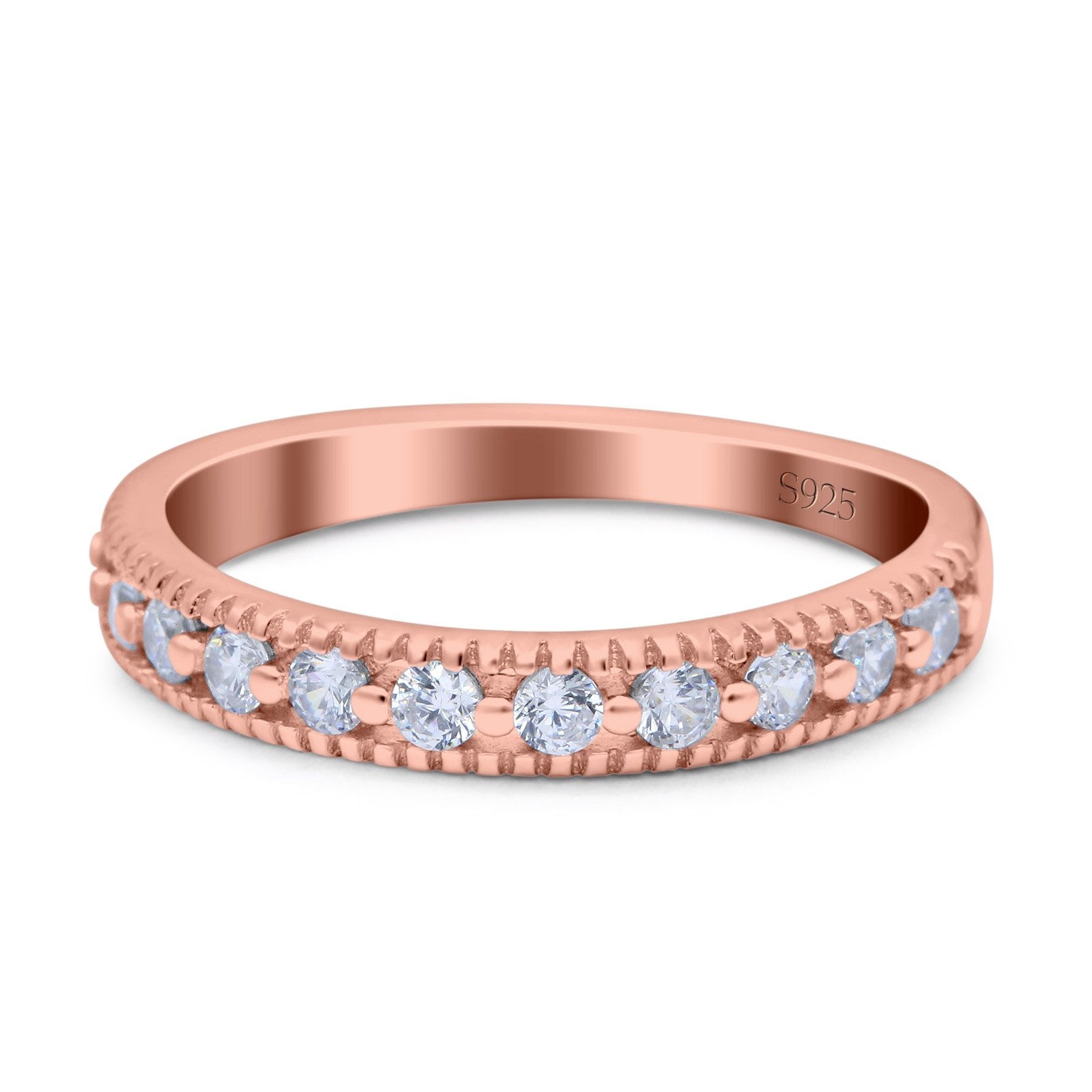 Half Eternity Band Wedding Ring Round Simulated Cubic Zirconia 925 Sterling Silver (3mm)