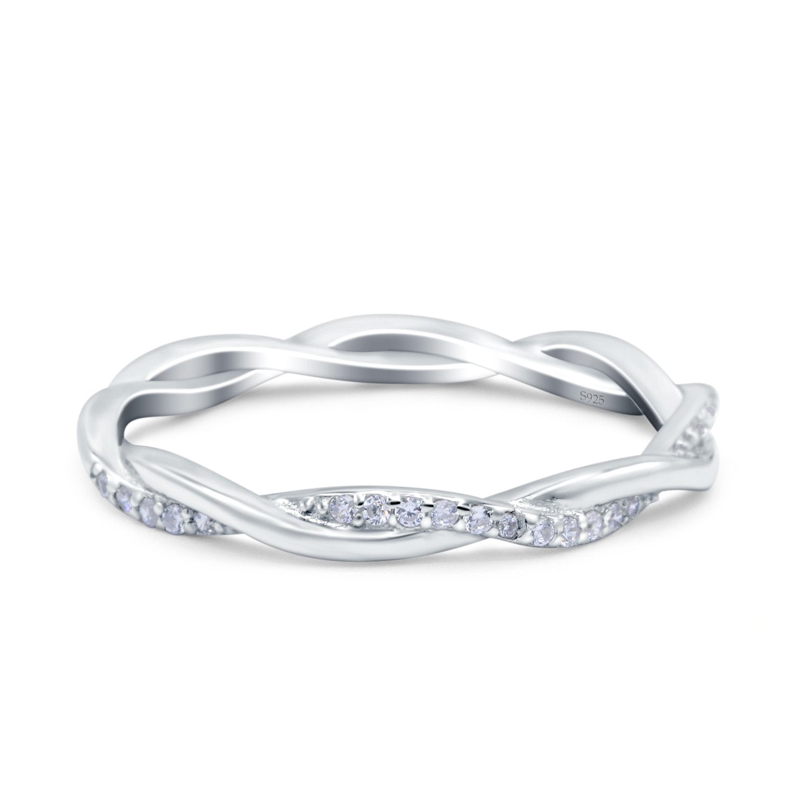 Full Eternity Crisscross Band Wedding Ring Round Simulated Cubic Zirconia 925 Sterling Silver (2.5mm)