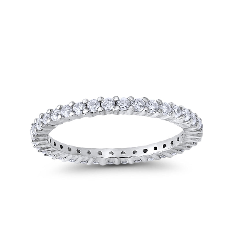 Full Eternity Wedding Band Round Simulated CZ Ring 925 Sterling Silver