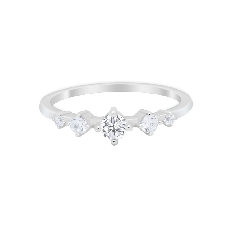 Petite Dainty Fashion Ring Round Simulated Cubic Zirconia 925 Sterling Silver