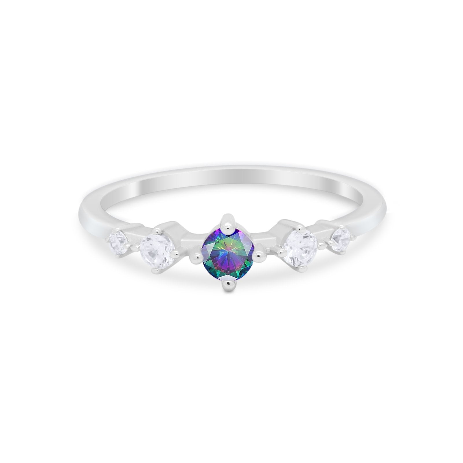 Petite Dainty Fashion Ring Round Simulated Cubic Zirconia 925 Sterling Silver