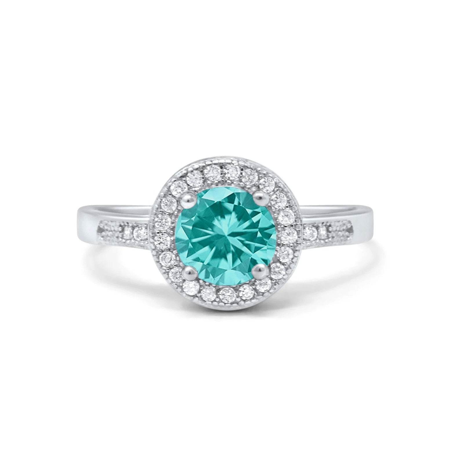 Halo Art Deco Wedding Ring Simulated Cubic Zirconia 925 Sterling Silver