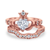 Wedding Bridal Piece Ring Heart Simulated Cubic Zirconia 925 Sterling Silver