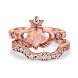 Wedding Bridal Piece Ring Heart Simulated Cubic Zirconia 925 Sterling Silver