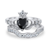 Wedding Bridal Piece Ring Heart Simulated Cubic Zirconia 925 Sterling Silver