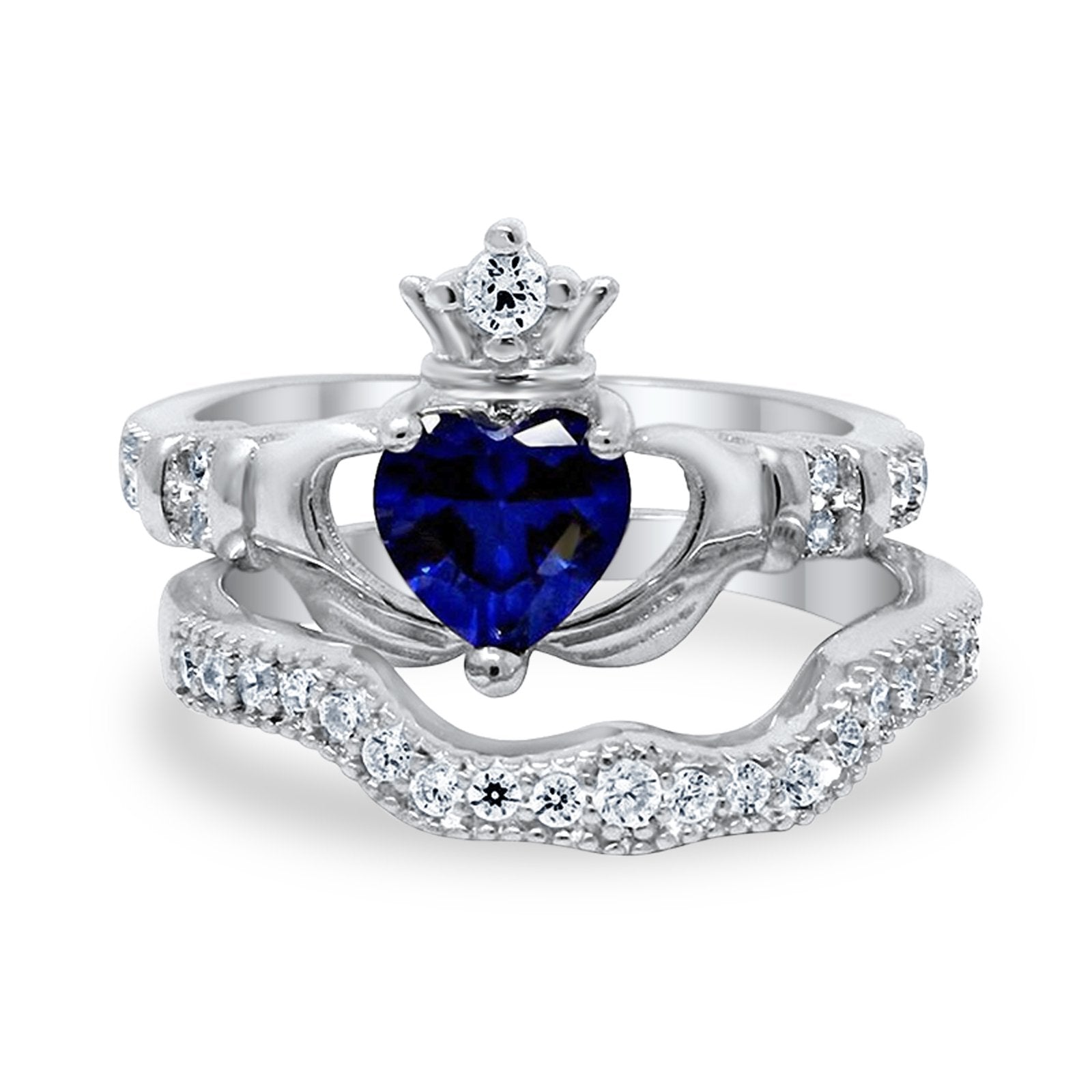 Wedding Bridal Piece Ring Heart Simulated Cubic Zirconia 925 Sterling Silver