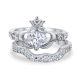 Wedding Bridal Piece Ring Heart Simulated Cubic Zirconia 925 Sterling Silver