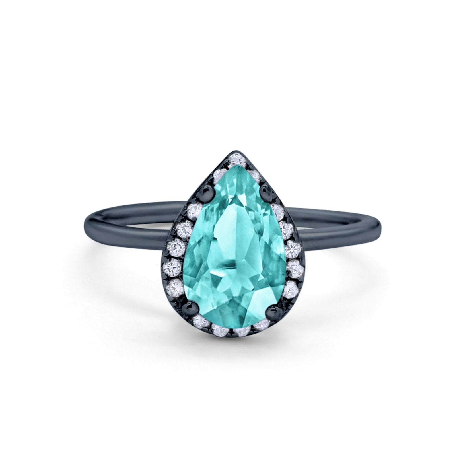 Halo Teardrop Pear Engagement Ring Simulated Cubic Zirconia 925 Sterling Silver