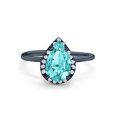Halo Teardrop Pear Engagement Ring Simulated Cubic Zirconia 925 Sterling Silver