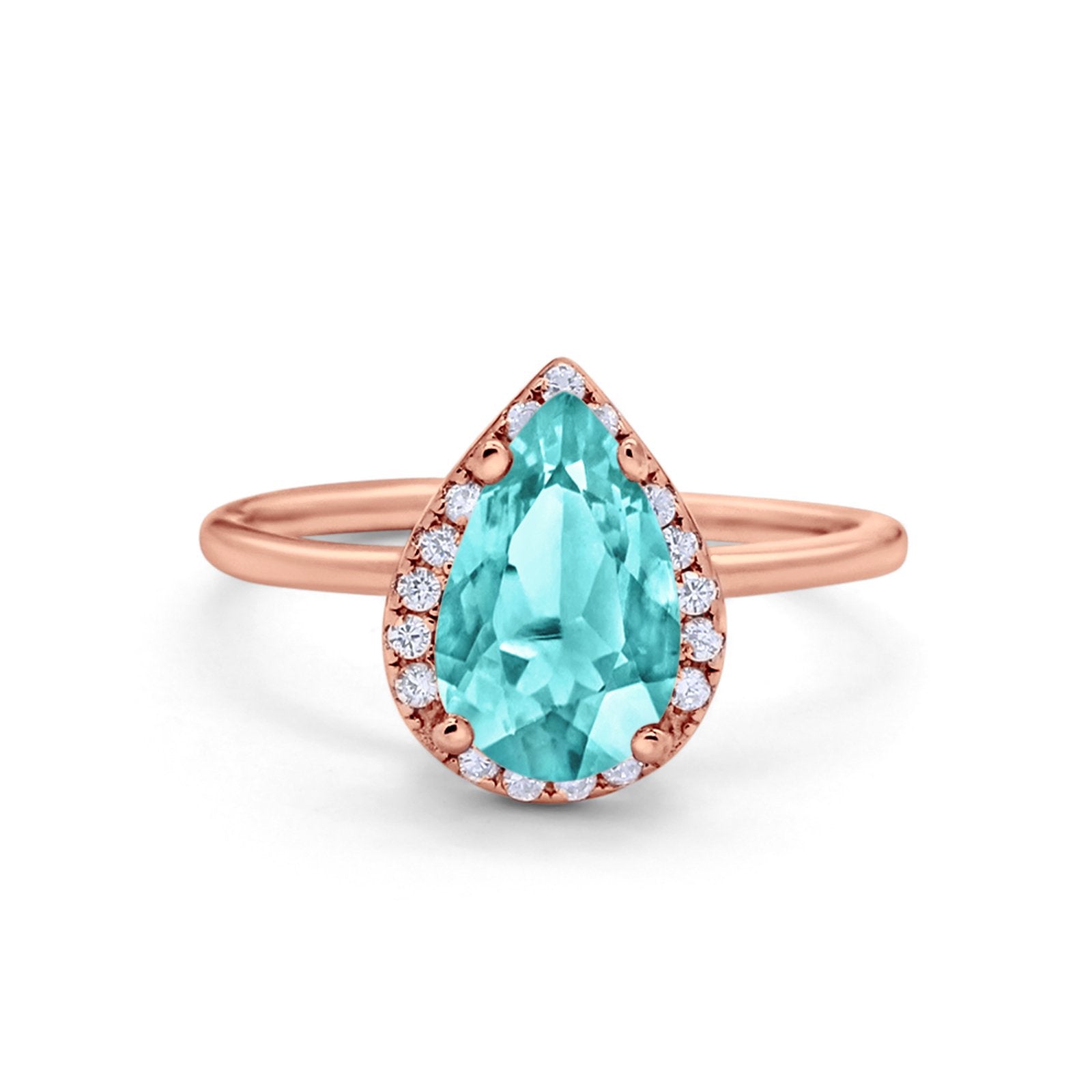 Halo Teardrop Pear Engagement Ring Simulated Cubic Zirconia 925 Sterling Silver