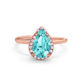 Halo Teardrop Pear Engagement Ring Simulated Cubic Zirconia 925 Sterling Silver