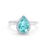 Halo Teardrop Pear Engagement Ring Simulated Cubic Zirconia 925 Sterling Silver