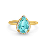Halo Teardrop Pear Engagement Ring Simulated Cubic Zirconia 925 Sterling Silver