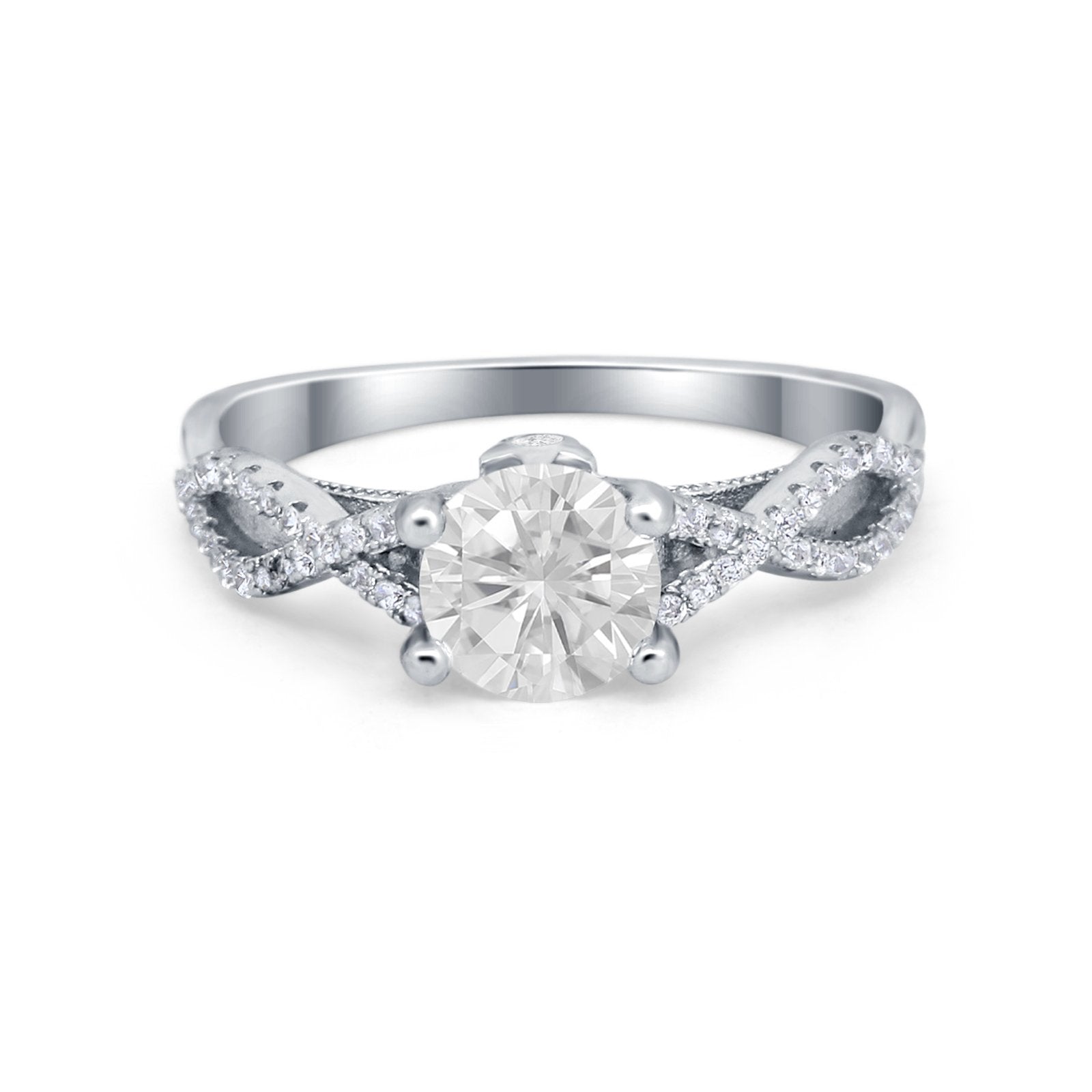 Twisted Shank Infinity Wedding Ring Round Cubic Zirconia 925 Sterling Silver