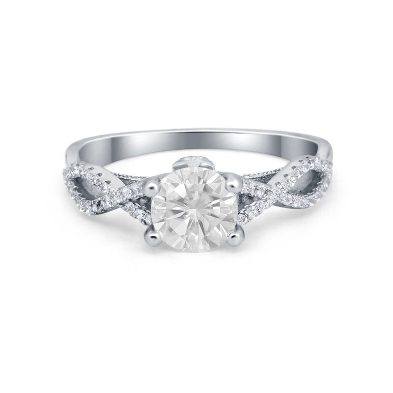 Twisted Shank Infinity Wedding Ring Round Cubic Zirconia 925 Sterling Silver
