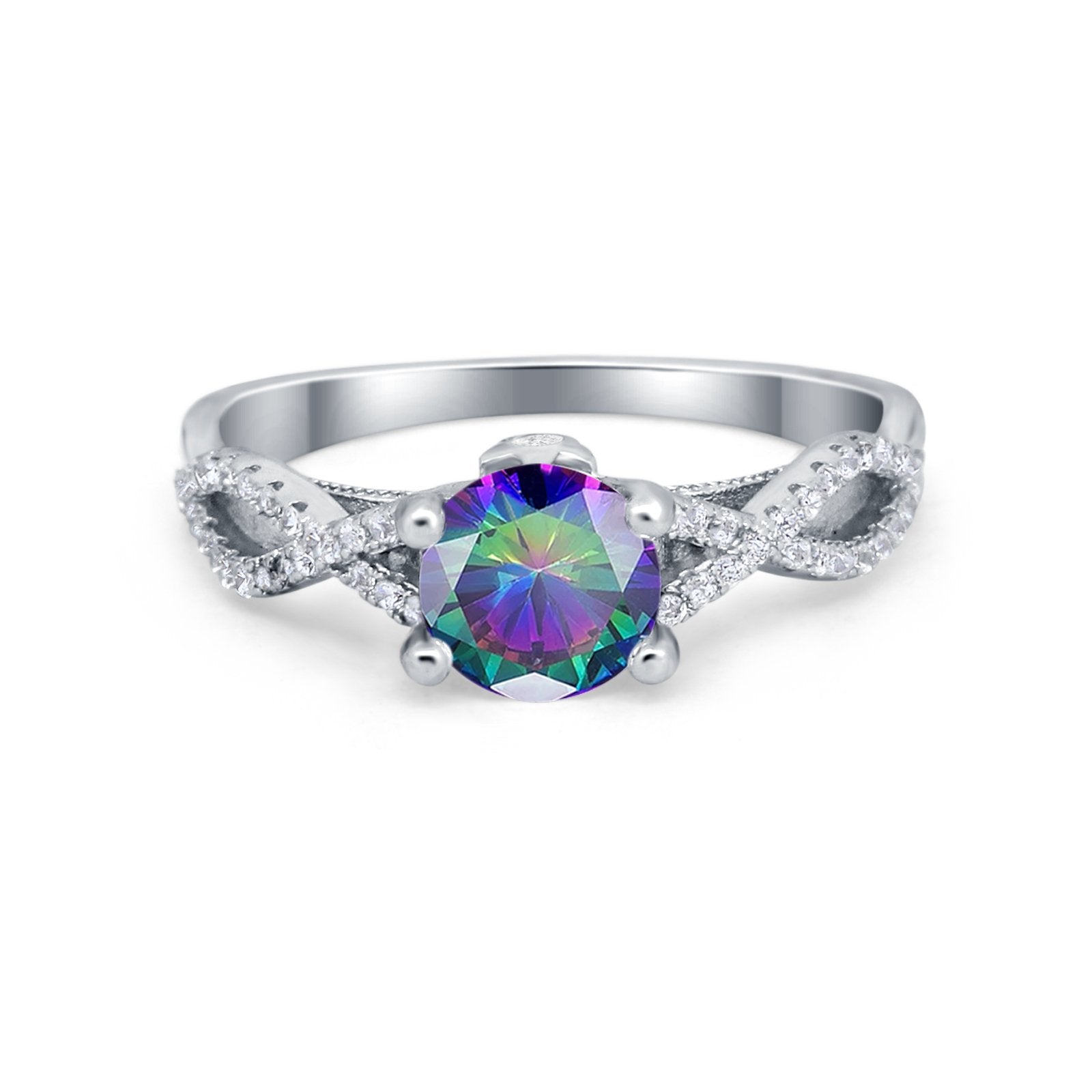 Twisted Shank Infinity Wedding Ring Round Cubic Zirconia 925 Sterling Silver